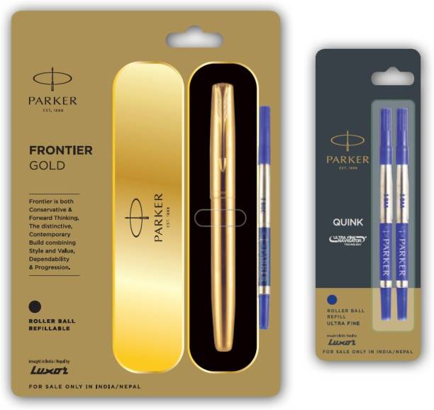 PARKER Galaxy Frontier Gold Roller Ball with Gold Trim and Ultra Refills Combo Pack Roller Ball Pen