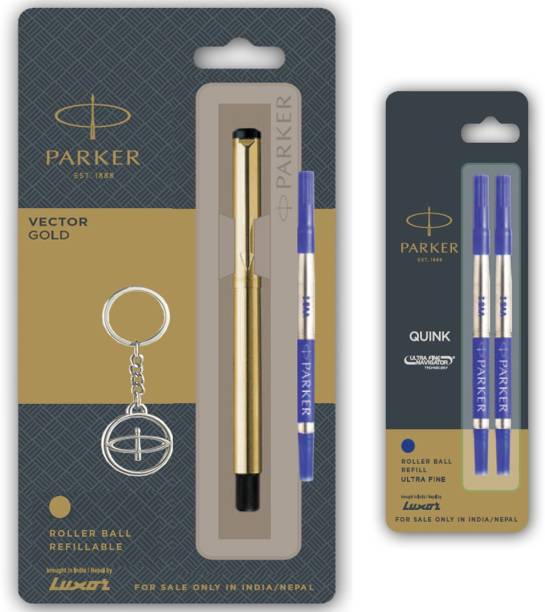 PARKER Vector Gold Roller Pen With Keychain and Ultra Fine Combo Refill Roller Ball Pen