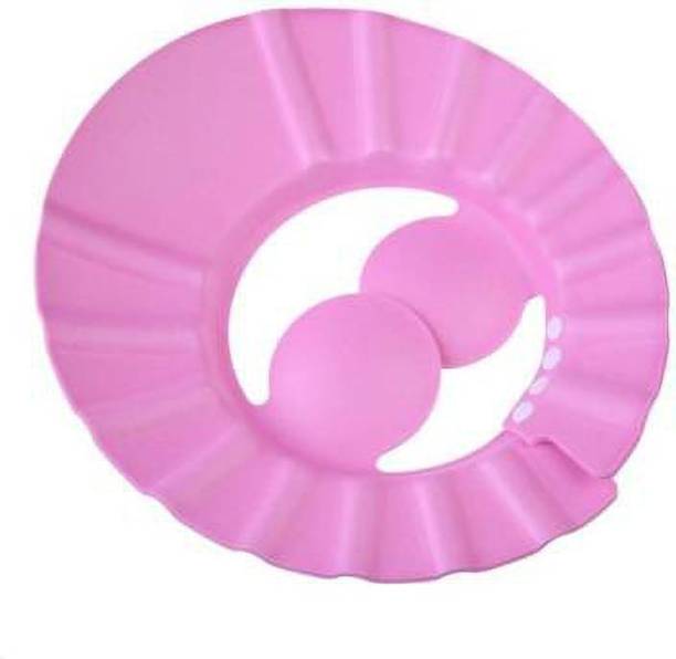 nakarani Adjustable Baby Kids Shampoo Bath Bathing Safe Soft Shower Button Closure Cap Hat Hair Shield (Pink)