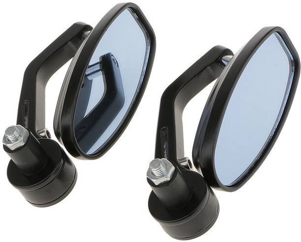 AMB Oval Shape Universal Motorcycle Bar End Rear View Mirrors for Motorcycles & Bikes (Black, Set of 2) Rearview Radar Mirror