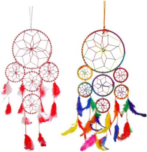 Ryme Combo Of 7 Rings And 5 Rings Car And Wall Hanging Dream Catcher Wool Dream Catcher