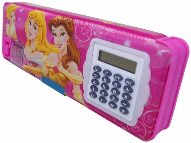 Richie traders Multipurpose Magnetic Pencil Box with Calculator & Dual Sharpener for Girls & Boys for School | Big Size Cartoon Printed Pencil Case for Kids Geometry Box
