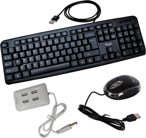 Quantum Hi-Tech QHM 7403/222 Wired USB Mouse, Keyboard & USB 4 Port Hub Combo Combo Set