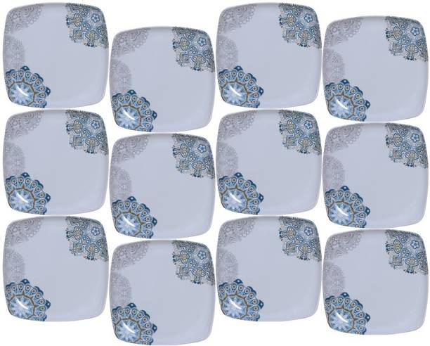 कार्निवल Carnival 919 Square lito Half Dinner plate (7 inch)12 pcs of Melamine 12 का पैक डिनर सेट