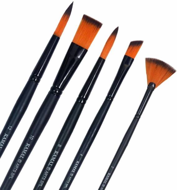 KAMAL Artist Quality Matte Series Black Matte Mix Paint Brush Set for Water, Poster,Acrylic Colours and Modern Art Painting
