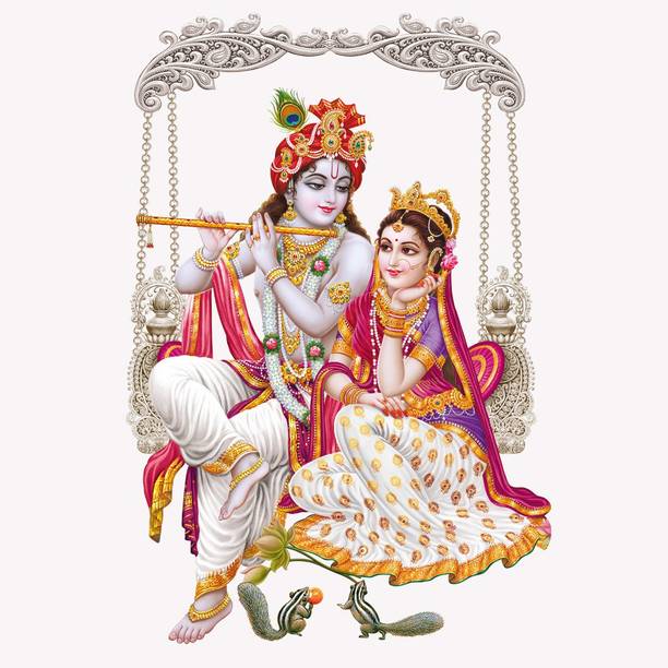 god & god's 70 cm Radha Krishna Off Wall Sticker 129 Self Adhesive Sticker