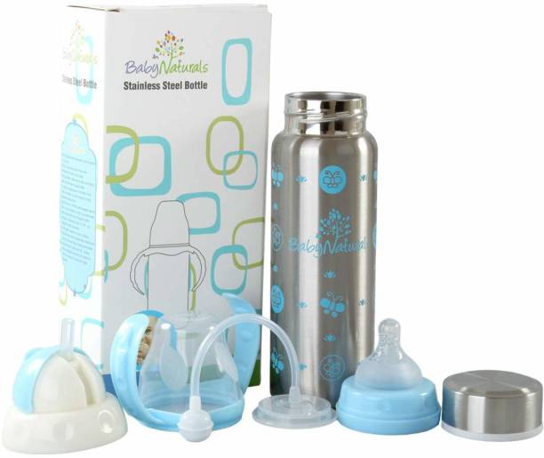 MUNAZZ 3 in 1 Baby Feeding Bottle Thermo-Steel Multifunctional-Sipper, Nipple & Straw - 240 ml