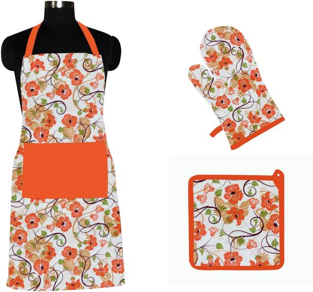 Flipkart SmartBuy Orange, White Cotton Kitchen Linen Set