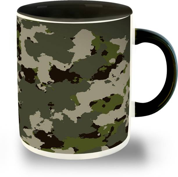 व्हाट्स योर किक Army, Surgical Strike, Army Camouflage, Defence, Jai hind Printed Black Inner Colour Ceramic Coffee- Gift for Army Friend Best Gift, (Multi 8) सिरेमिक मग