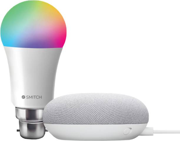Google Nest Mini with Smitch WiFi RGB Smart Bulb 10W with Google Assistant Smart Speaker