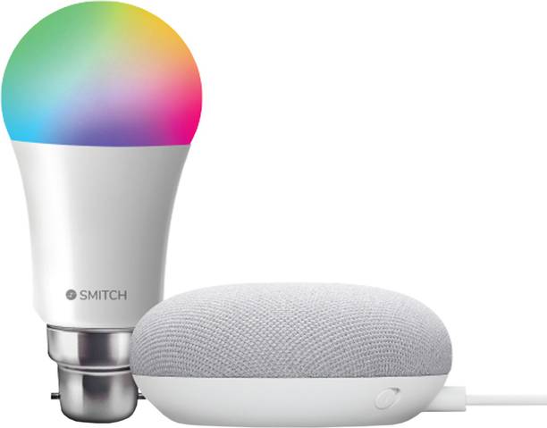 Google Nest Mini with Smitch WiFi RGB Bulb 10W with Google Assistant Smart Speaker