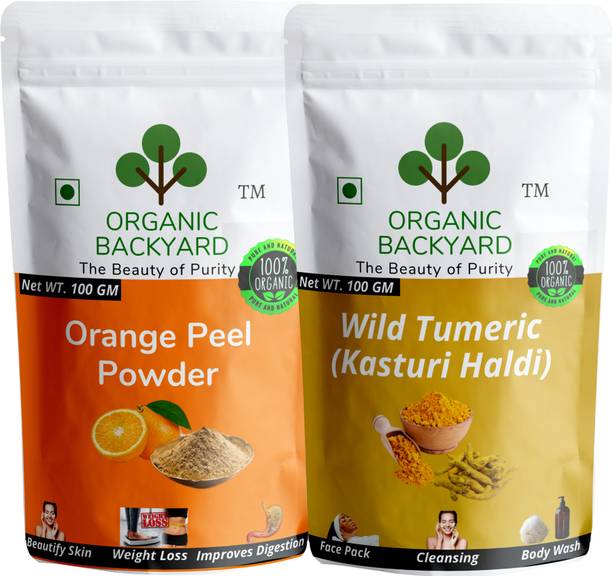Organic Backyard 100% Natural Orange Peel and Wild Turmeric/Kasturi Haldi Powder Combo 100gm Each for Face Care