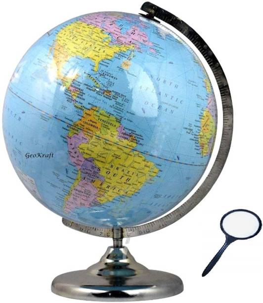 GeoKraft Laminated 12 Inches Chrome Finish World Globe with Lens Desk and Table Top Political World Globe