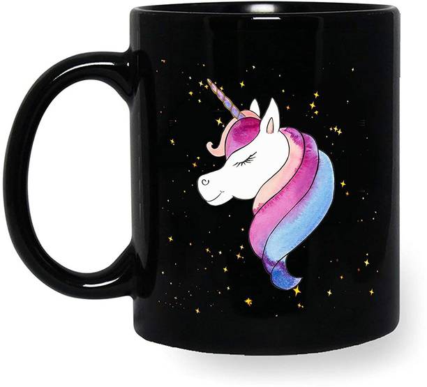 V Kraft "unicorn head " beautiful black Ceramic with Handle-Perfect Gift to Anyone On Any Occasion | Coffee & Tea Cup | Pack of 1 Ceramic Coffee Mug