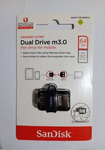SanDisk OTG 3.0 Dual Drive 64 GB OTG Drive Compatible with Laptop, Tablet, Desktop Computer, Mobile USB 3.0 Plastic Case