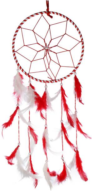 Ryme White And Red 6 Inches Diameter Dream Catcher Car And Wall Hanging Wool Dream Catcher