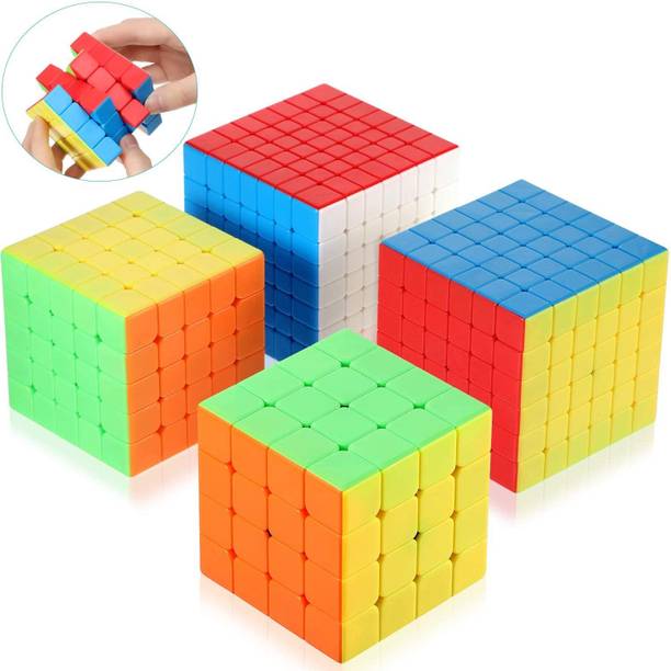 Authfort 4 Pieces Stickerless Speed Cube Set Magic 4x4 5x5 6x6 7x7 Stickerless Speed Cube Puzzles Toys Collection