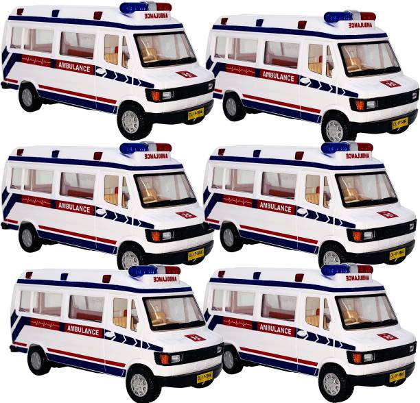 Giftary Set of 6 Combo TMP Ambulance Pull Back & Go Action Toys for Kids