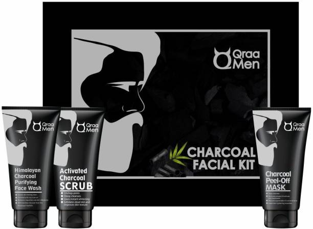 Qraa Charcoal Kit: Charcoal Scrub, Charcoal Face wash, Charcoal Peel-off Mask For Men-With Tea tree oil