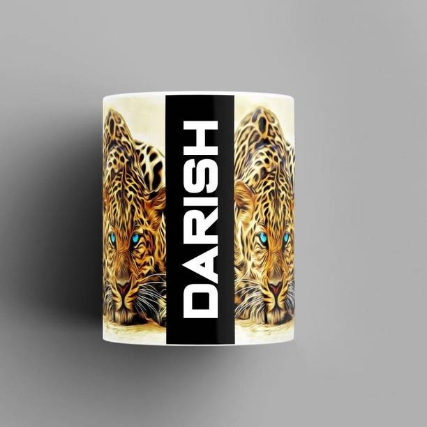 Beautum Name Printed Darish Cheetah Design White Ceramic (350) ml. Model No:BMNAT004301 Ceramic Coffee Mug