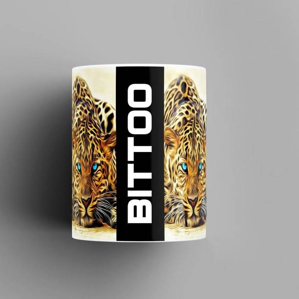 Beautum Name Printed Bittoo Cheetah Design White Ceramic (350) ml. Model No:BMNAT003388 Ceramic Coffee Mug