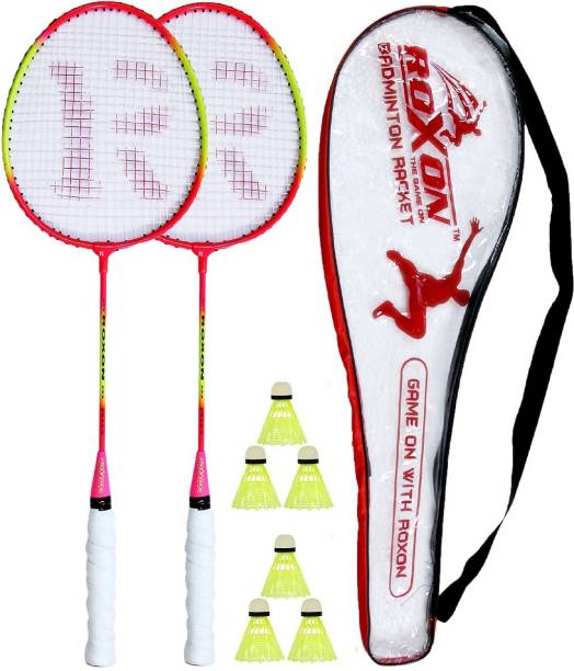 ROXON Multicolor Pack Of 2 Piece Badminton With 1 Piece Cover And 6 Piece Plastic Shuttles Badminton Kit