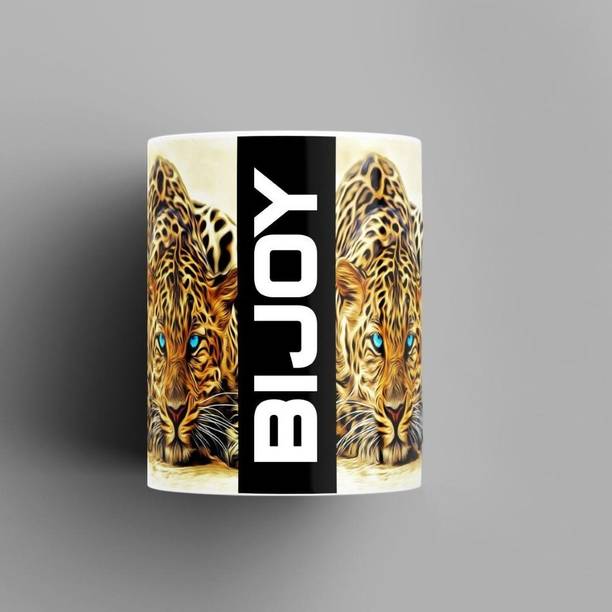 Beautum Name Printed Bijoy Cheetah Design White Ceramic (350) ml. Model No:BMNAT003299 Ceramic Coffee Mug