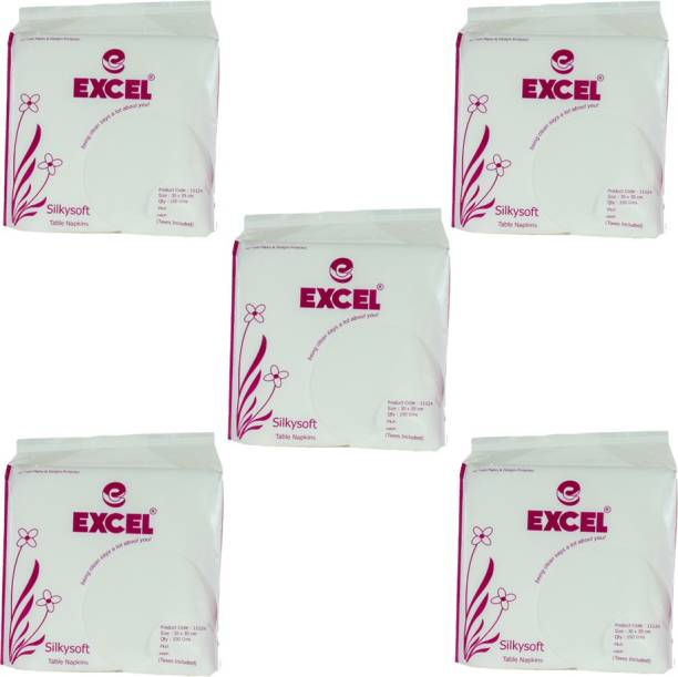 Excel Silky Soft Table Napkins - 100 Pulls | Pack of 5 (500 Tissues) White Paper Napkins