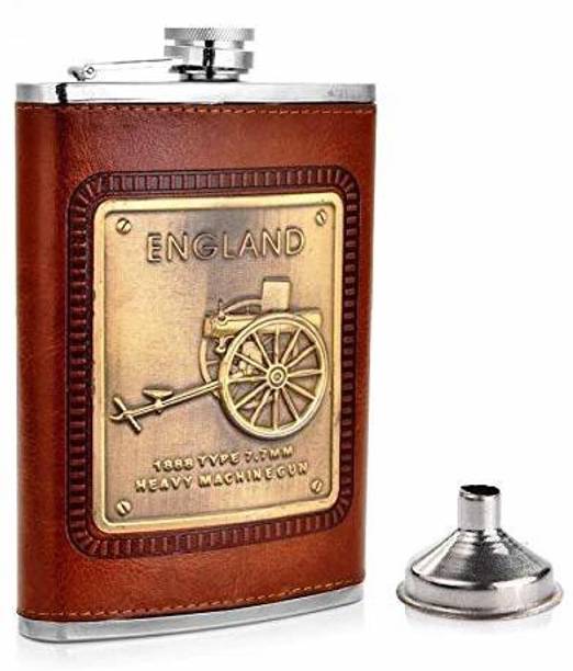 play run Stainless Steel and Stitched Leather Hip Flask 8 oz (230 Ml), England Design Wine Whiskey Vodka Alcohol Drinks Pocket Bottle with Funnel Set for Men Women Stainless Steel Hip Flask
