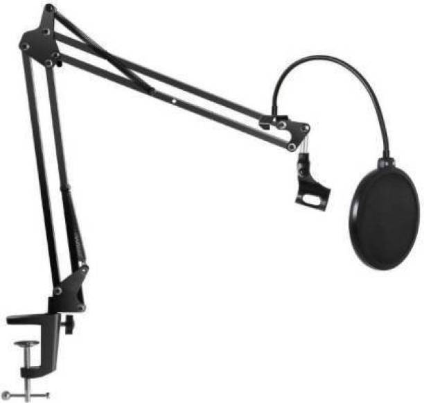 KANHA HUB Adjustable Microphone Suspension Boom Scissor Arm Stand + Dual Layer Pop Filter, Max Load 1 KG Compact Mic Studio Microphone Stand And Pop Filter for Radio Broadcasting Studio,Home,Youtuber Voice-Over Sound Studio, Stages, and TV Stations For Youtube Microphone Suspension Boom Scissor Arm Stand
