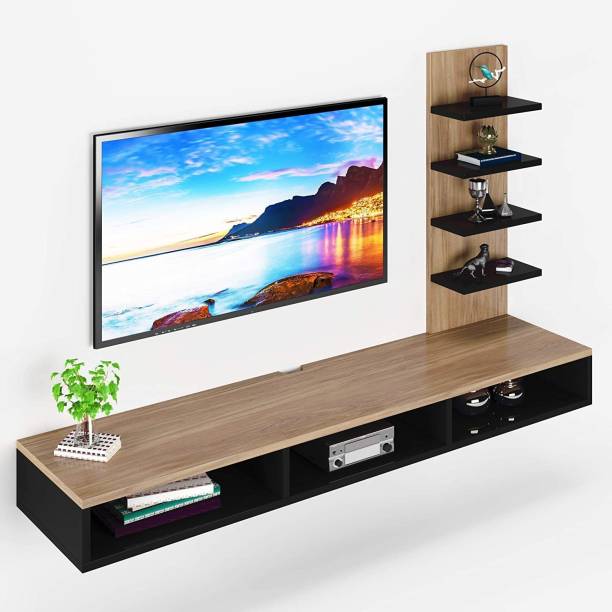 Furnifry Wooden Wall Mounted TV Stand/TV Entertainment Unit/TV Cabinet with Utility Shelves for Set-Top Box & Decorative Objects/Set-Top Box Stand/Ideal for Up to 42"- Accessories Included Engineered Wood TV Entertainment Unit