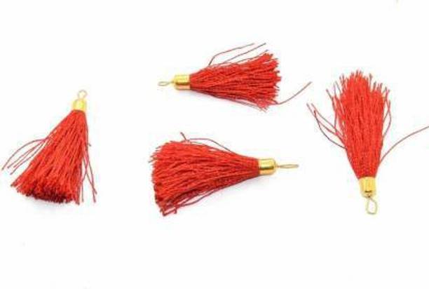 Crafto Silk Thread Tassel for Embellishing Handbags, Apparels, Earring Making, Art and Craft (Pack of 50 Pieces) (Red)