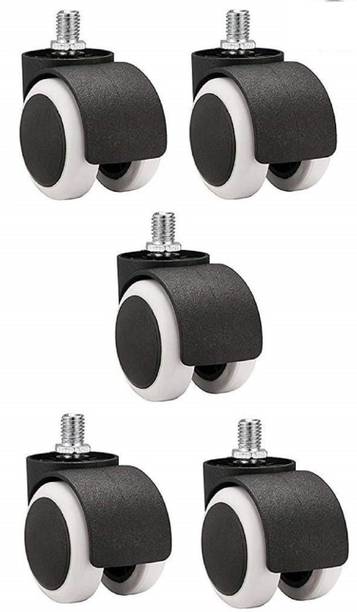 Breewell Threaded Twin Castor Nylon Revolving Chair Wheel (Black) - Set of 5 Swivel Furniture Caster