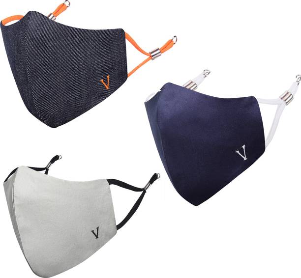 MASQ Anti-Pollution, Anti-Bacterial (BFE>99%) Alphabet 4 Layer Embroidered, Designer, Fashionable, Protective, 100% Cotton, N-95 Cloth Face Mask Combo for Unisex, Men, Women, Boys, Girls with Size Adjustable Ear Loops Alphabet_Combo_V Reusable, Washable Cloth Mask