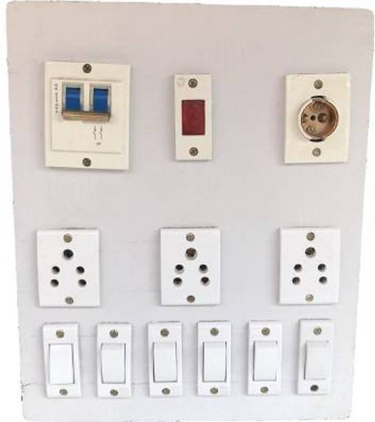 Zodias 6Nos Switch, 3Nos Socket, 1Nos Indicator, 1Nos Bulb Holder, 1Nos MCB Wooden Electrical Switch Board 3  Socket Extension Boards