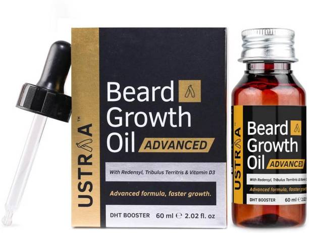 USTRAA Beard Growth Oil Advanced - 60ml - Beard Growth Oil for Patchy Beard, With Redensyl and DHT Booster, Nourishment & Moisturization, No Harmful Chemicals Hair Oil