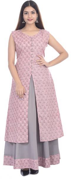 Women Cotton Blend Kurta Skirt Set