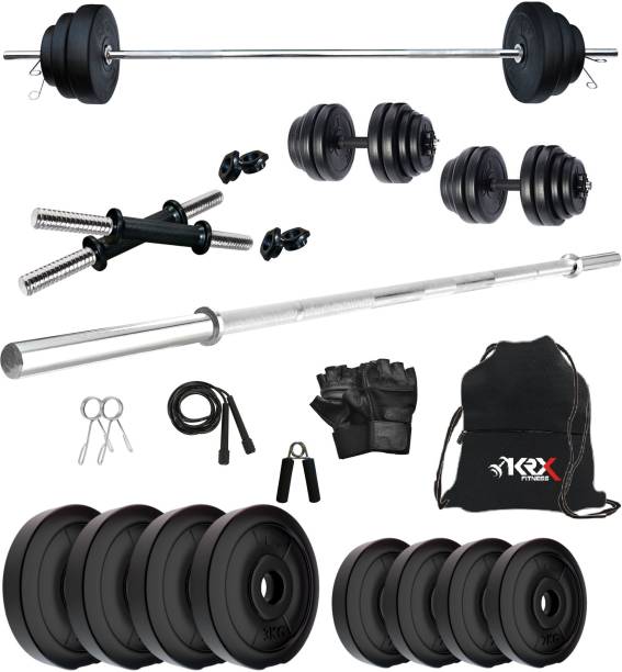 KRX PVC 20 Kg with One 4 Ft Plain Rod & One Pair Dumbbell Rods Home Gym Kit