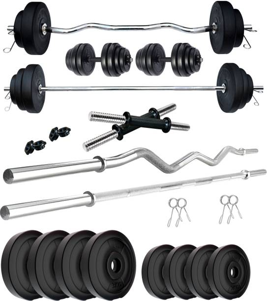 KRX 20 kg PVC 20 Kg with One 3 Ft Curl + One 3 Ft plain Rod and One Pair Dumbbell Rods Home Gym Combo