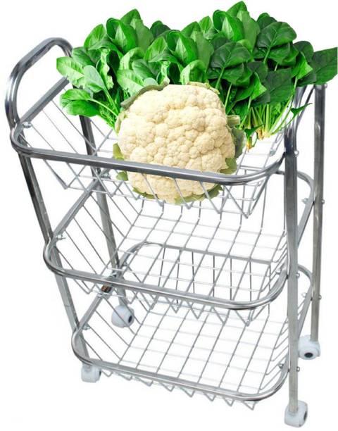 Shengshou 3 Layer Fruit and Vegetable Stand/Basket/Trolley Modern Kitchen Storage Rack Steel Kitchen Trolley
