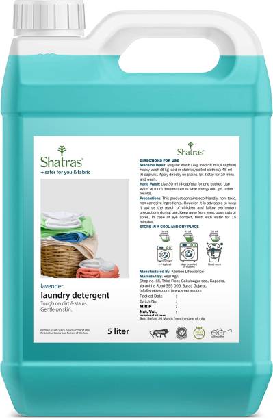 Shatras Liquid Detergent, Suitable for top load detergent and front load liquid detergent, Wash Detergent for Machine and Hand Wash - 5 Litre Lavender Liquid Detergent