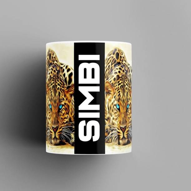 Beautum Name Printed Simbi Cheetah Design White Ceramic (350) ml. Model No:BMNAT020624 Ceramic Coffee Mug
