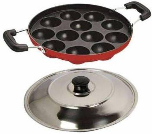 The Unique Collection Swarambh APPAM PATRA Paddu Maker Ponganalu Maker kuzhi paniyaram with Lid 1.2 L capacity 22 cm diameter