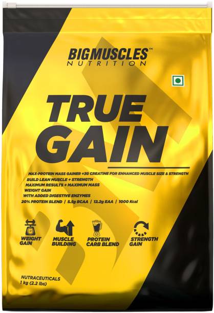 BIGMUSCLES NUTRITION True Gain Lean Whey Protein Muscle Mass Gainer, 3g Creatine, 1000 Kcal Per Serv. Weight Gainers/Mass Gainers