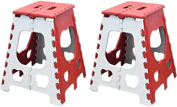 JIVASO 18 Inches Folding Step Stool for Adults and Kids, Kitchen Stools, Garden Step Stool (Red & White) 2 Pcs. Stool