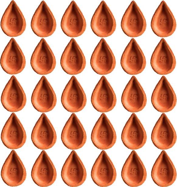 RAMANANDA POTTERY Clay Diya Deepak Clay Mitti Diya oil Lamp For Diwali Festival Hindu Pooja Article With Cotton Wick Batti - 30 Earthenware (Pack of 30) Table Diya Set (Height: 0.8 inch) Terracotta, Earthenware (Pack of 30) Table Diya Set