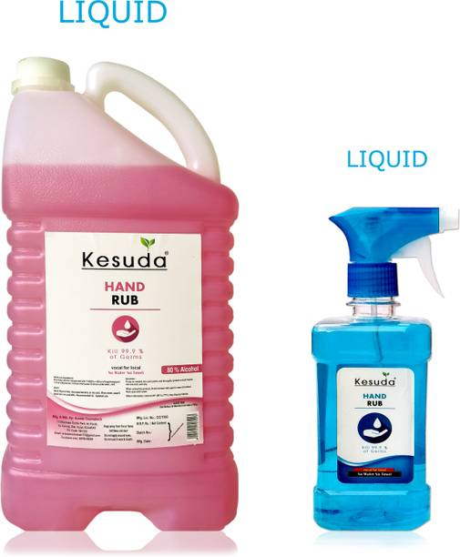 KESUDA 5 Liter hand sanitizer with 80% alcohol and 500ml LIQUID blue spray(5L+500ML) Hand Rub Can