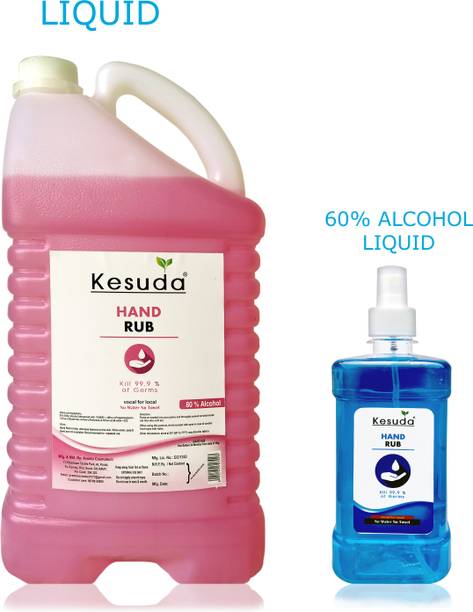 KESUDA 5 Liter hand sanitizer with 80% alcohol and 500ml LIQUID white spray(5L+500ml) Hand Rub Can