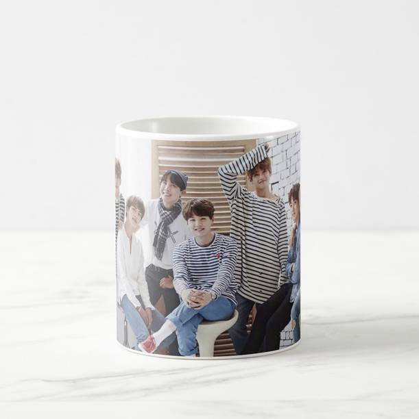 V Kraft " BTS Bangtan Sonyeondan Bangtan Boys Kpop Music Band" White Ceramic with Handle-Perfect Gift to Anyone On Any Occasion | Coffee & Tea Cup | Pack of 1 Ceramic Coffee Mug