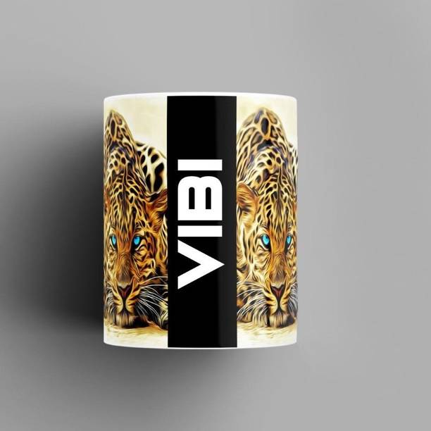 Beautum Name Printed Vibi Cheetah Design White Ceramic (350) ml. Model No:BMNAT022807 Ceramic Coffee Mug